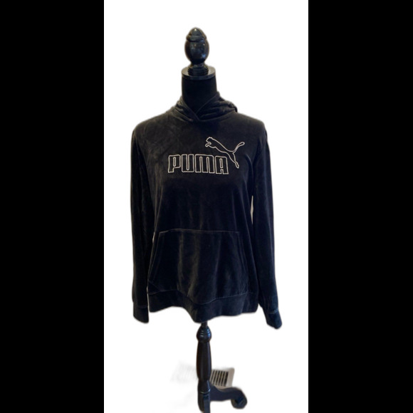 PUMA Women's Essentials+
Velour Hoodie Black Pass Through Pocket 75% Cotton SOFT - Picture 2 of 11
